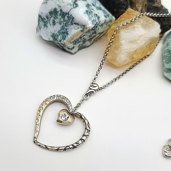 Brighton Retired "GLITTER HEART" Brushed Silver Heart Pend w Heart Center! - Picture 2 of 11